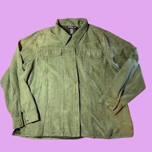 The Design Loft Faux Suede Button-Up Jacket • Olive Green • XL